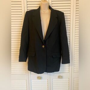 Talbots Black 100% Wool Blazer Jacket Brass Buttons Career Size 10 Lined